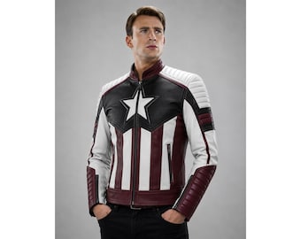 Männer Marvel inspirierte Superheld Lederjacke Captain America Cosplay Biker Mantel, Alt Fashion Festival Wear Halloween Outfit