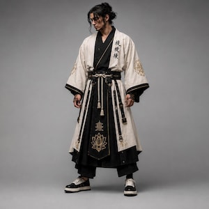Men’s Black Gothic Kimono Robe, Samurai Inspired Cyberpunk Warrior ...