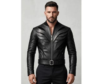 Echtleder Winged Moto Jacke - Herren Slim Fit Alternative Gothic Style