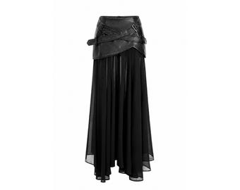Frauen-Schwarz-Leder-Maxi-Rock Goth Punk Schnalle Style Grunge Festival Outfit