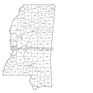 Fichiers SVG, contour des comtés du Mississippi, fichiers Silhouette, couper des fichiers, fichiers vectoriels, carte de l'État Clip Art
