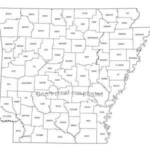 Fichiers SVG, contour des comtés de l'Arkansas, fichiers Silhouette, fichiers de coupe, fichiers vectoriels, carte de l'État Clip Art