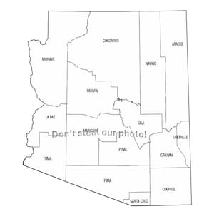 Fichiers SVG, contour des comtés de l'Arizona, fichiers Silhouette, couper des fichiers, fichiers vectoriels, carte de l'État Clip Art