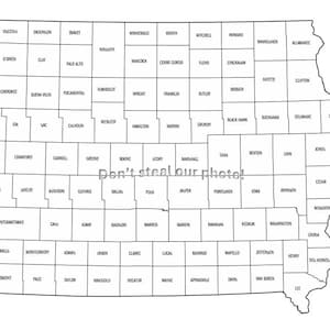 Fichiers SVG, contour des comtés de l'Iowa, fichiers Silhouette, couper des fichiers, fichiers vectoriels, carte de l'État Clip Art