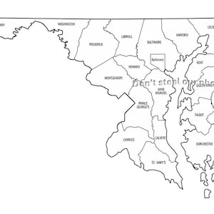 Fichiers SVG, contour des comtés du Maryland, fichiers Silhouette, couper des fichiers, fichiers vectoriels, carte de l'État Clip Art