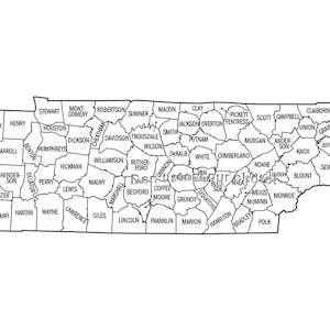 Fichiers SVG, comtés du Tennessee, contour des fichiers SVG, fichiers Silhouette, couper des fichiers, fichiers vectoriels, carte de l'État Clip Art