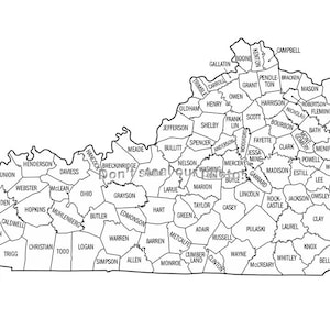 Fichiers SVG, contour du comté des comtés du Kentucky, fichiers Silhouette, couper des fichiers, fichiers vectoriels, carte de l'État Clip Art