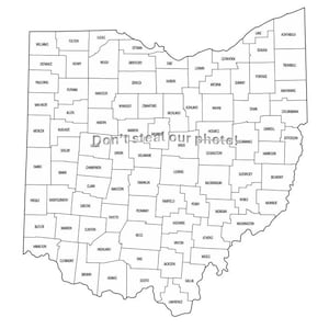 Fichiers SVG, contour des comtés de l'Ohio, fichiers Silhouette, couper des fichiers, fichiers vectoriels, carte de l'État Clip Art