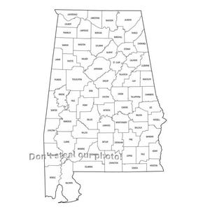 Alabama Counties County overzicht SVG-bestanden, silhouetbestanden, gesneden bestanden, vectorbestanden, staatskaart illustraties