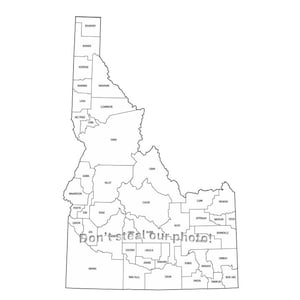 Fichiers SVG, contour des comtés de l'Idaho, fichiers Silhouette, fichiers de coupe, fichiers vectoriels, carte de l'État Clip Art