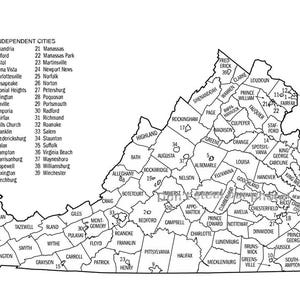 Virginia Counties County Umriss SVG-Dateien, Silhouette-Dateien, Schnittdateien, Vektordateien, State Map Clip Art