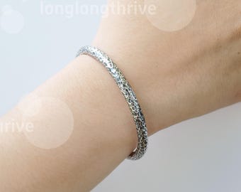 Hammered Pure Silver Cuff Bracelet: Rustic Minimalist Bangle, Handmade USA