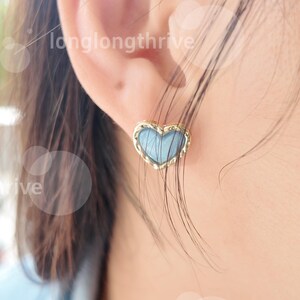 Gold Plated Titanium Steel Heart Earring｜Unique Blue Stone Design｜Hypoallergenic Tarnish-Free｜Perfect Gift for Women｜Dainty, Elegant Jewelry