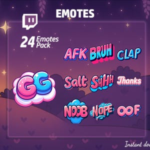 24 Cartoon Lettering Emotes for Streamers | Fun Text Emote Pack | Expressive Twitch Chat Reactions | PNG for Twitch & YouTube, Text Emotes