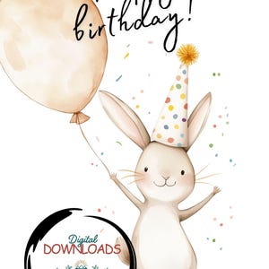 Bunny Greeting Card, digital download birthday card, Birthday Card, Watercolor Card, printable card, printable birthday card