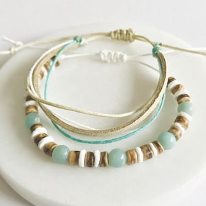 Turquoise Shell and Amazonite Beads Bracelet Set: Beach Summer Holiday, Surfing, Festival Boho Accessories