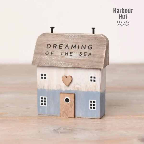 Rustic Wooden Beach House Cottage Ornament: Sea Dreaming Blue Seaside Coastal Decoration
