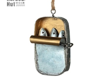Sardine Tin Wall Hanging: Metal Fish in a Sardines Can with Twine