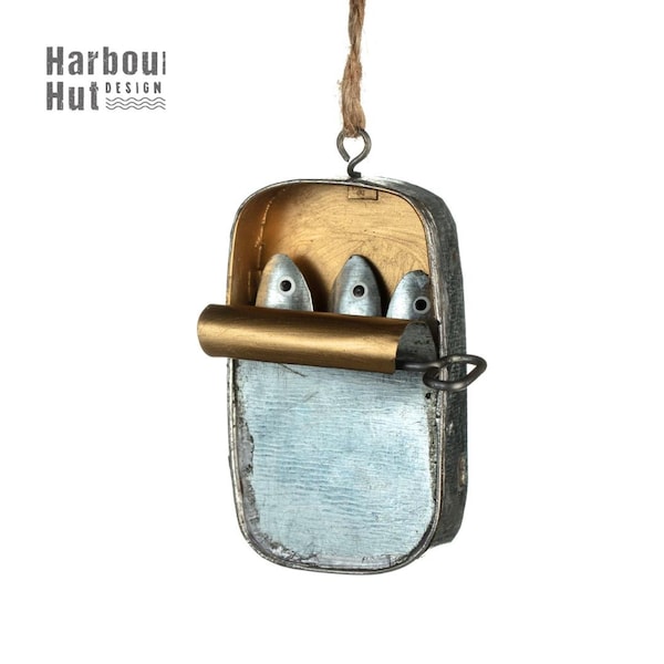 Sardine Tin Wall Hanging: Metal Fish in a Sardines Can with Twine