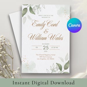 結婚式招待状 Canva テンプレート、完全に編集可能、デジタル結婚式招待状、即時ダウンロード結婚式招待状、印刷可能な結婚式カード