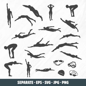 Swimmer Silhouette SVG Bundle: Swimming Clipart (Digital Download)