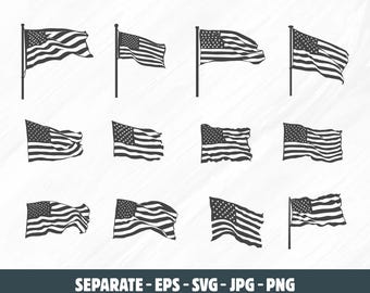 Silueta de bandera de Estados Unidos ondeando, gráficos vectoriales (svg, eps, dxf, jpg)