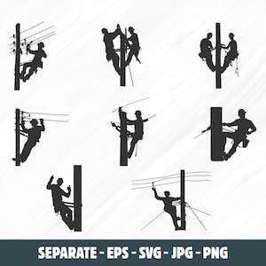 Lineman Svg, Electrician Svg, Electrical Lineman Svg, Lineman Climbing Silhouette, Power Lineman Svg,  Lineman Working Svg.