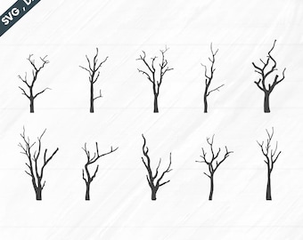 Colección de siluetas de árboles desnudos (vector svg, eps, png, jpg) (Descarga digital)