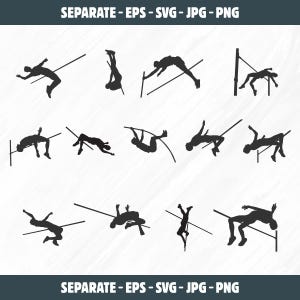 High jump svg, High jump silhouette, Athlete high jump pole silhouettes, High jumper silhouette, High jumping silhouette, High jumper svg.