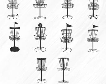 Disc golf svg, Frisbee svg, Disc golf basket svg, Disc golf silhouette, Disc golf basket silhouette, Disc golf clipart, Disc golf vector set