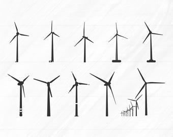 Wind Turbine SVG Clipart Set: Vector Silhouette (Digital Files)
