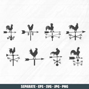 Rooster Weathervane SVG: Wind Vane Silhouette (Digital Files)