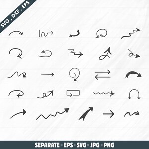 Handgetekende pijl svg, pijl svg, pijl iconen set, handgetekende pijl silhouet, elegante pijlen svg, pijl silhouet bundel, eps svg, dxf.