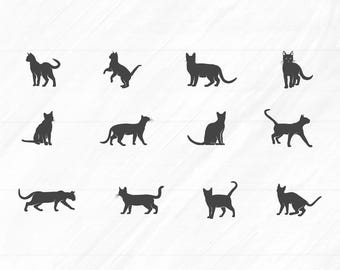 Paquete SVG de silueta de gato de Bengala: imágenes prediseñadas vectoriales, íconos de logotipo