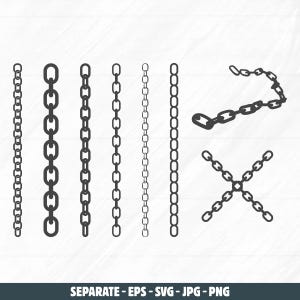 Chain SVG, Chain silhouette, Chain vector clipart, Metal chain silhouette, Metal chain SVG, Silhouette of chain, Chain vector bundle.