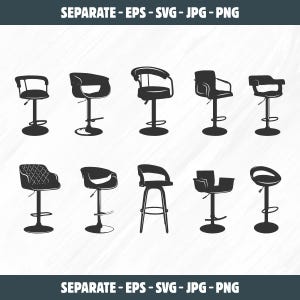 Bars tool chair svg, Hydraulic chair svg, Hydraulic chair silhouette, Barstool svg, Barstool chair vector, Chiar svg, Chair silhouettes.