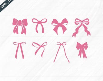 Pink bow svg, Coquette bows svg, Pink hair bow svg, Ribbon bow svg, Pink ribbon svg, Bow svg, Pink bow silhouette, Coquette svg.