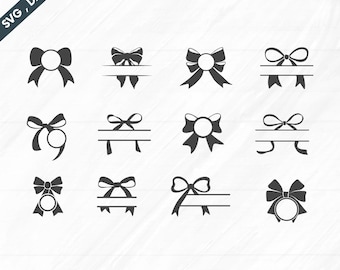 Bow monogram, Bow svg, Bow monogram logo, Bow split, circle monogram, Ribbon bow monogram, Bow monogram svg, Coquette bow monogram.