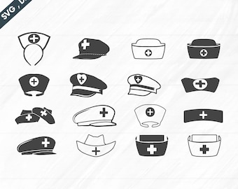 Sjuksköterskehatt SVG-paket: Medicinsk silhuettvektor (digital nedladdning)
