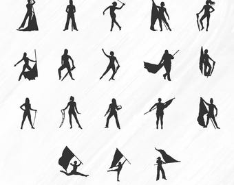Marching band Svg, Color guard SVG, Color guard silhouette, Marching band silhouette, Color guard flags Svg, Color guard girl Svg.