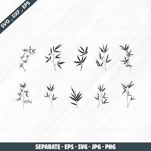 Bamboo branch silhouettes, svg, vector, drawing. Digital download, eps, svg, png, dxf, jpg files.