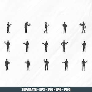 Waitress svg, Waitress silhouette, Restaurant waitress silhouette, Restaurant waitress svg, Waitress vector set, Waitress clipart.