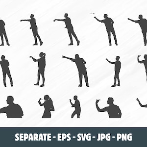 May include: Silhouettes of people throwing darts. The figures are in various poses, some aiming, some releasing the dart, and some watching the target. The silhouettes are black against a white background.