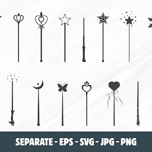 Wands SVG, Magic wands SVG, Magic wand silhouettes, Wand silhouette, Fairy wand Svg, Magic stick Svg, Wizard wand SVG, Wand vector bundle.