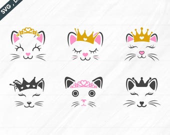 Cat Face with Crown SVG: Kitty Silhouette (Digital Download)