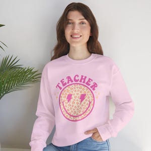 Teacher Smiley Face Retro Sweatshirt, Teacher Gift, School Apparel, Funny Educator Tee, Teaching Assistant Jumper, School Staff Present,