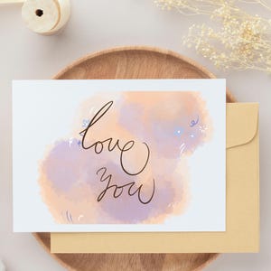 Love you card for couples love printable hand written on iPad digital download print for lovers