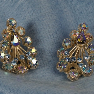 Vintage Aurora Borealis strass-oorbellen, triade jaren 1950