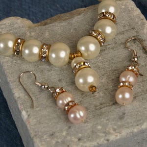 1950s Pearl Necklace & Real Pearl Earrings Set, Bridal Jewelry, Vintage-Inspired