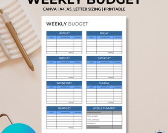 Weekly Budget Expense Tracker Printable Weekly Budget Planner Personal Finance Spending Tracker